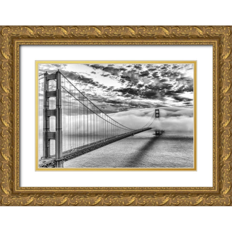 Evening Commute BW Gold Ornate Wood Framed Art Print with Double Matting by Gordon, Dave