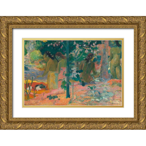 The Bathers Gold Ornate Wood Framed Art Print with Double Matting by Gauguin, Paul