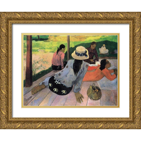 The Siesta Gold Ornate Wood Framed Art Print with Double Matting by Gauguin, Paul