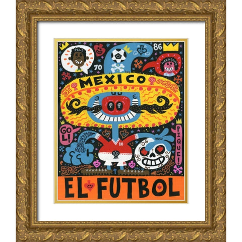 La Mascota del Mundial Gold Ornate Wood Framed Art Print with Double Matting by Gutierrez, Jorge R.