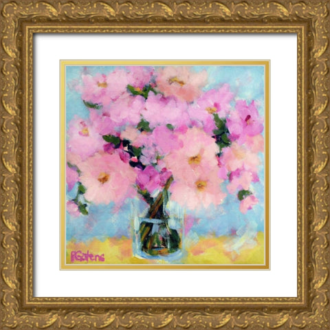 Bright Pink Peony Gold Ornate Wood Framed Art Print with Double Matting by Gatens, Pamela