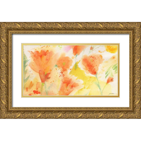 Windblown Poppies #1 Gold Ornate Wood Framed Art Print with Double Matting by Golden, Sheila