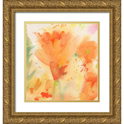 Windblown Poppies #2 Gold Ornate Wood Framed Art Print with Double Matting by Golden, Sheila