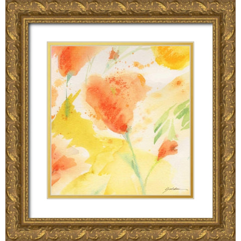 Windblown Poppies #3 Gold Ornate Wood Framed Art Print with Double Matting by Golden, Sheila