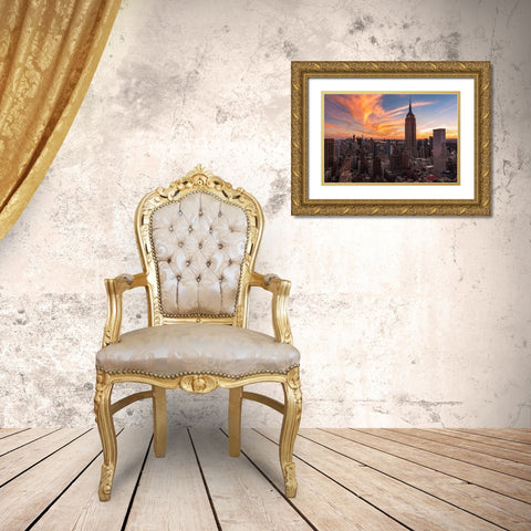 9-11 New York Sunset 2 Gold Ornate Wood Framed Art Print with Double Matting by Getty, Bruce
