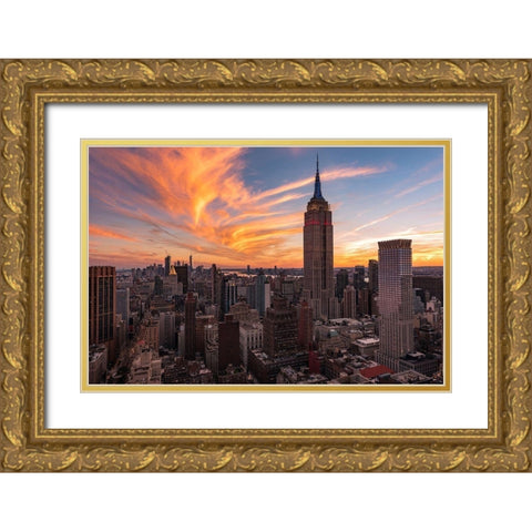9-11 New York Sunset 2 Gold Ornate Wood Framed Art Print with Double Matting by Getty, Bruce