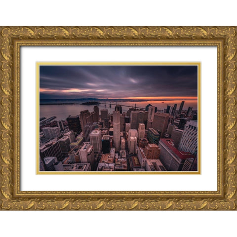 San Francisco Look Down Gold Ornate Wood Framed Art Print with Double Matting by Getty, Bruce
