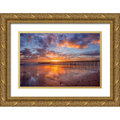 Cement Ship Sunset Gold Ornate Wood Framed Art Print with Double Matting by Gavrilis, John