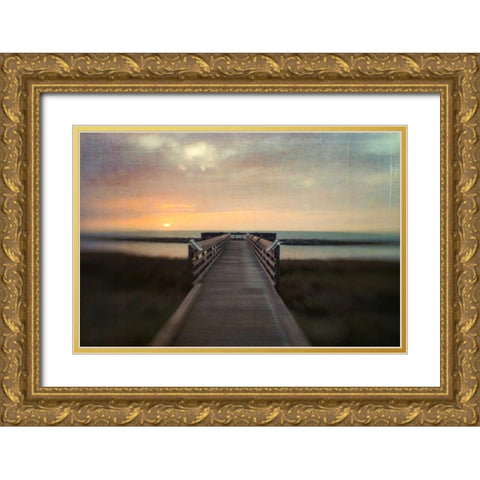 Sunset Pier Gold Ornate Wood Framed Art Print with Double Matting by Hanna, Dawn D.