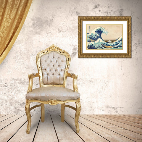 The Great Wave off Kanagawa Gold Ornate Wood Framed Art Print with Double Matting by Hokusai, Katsushika