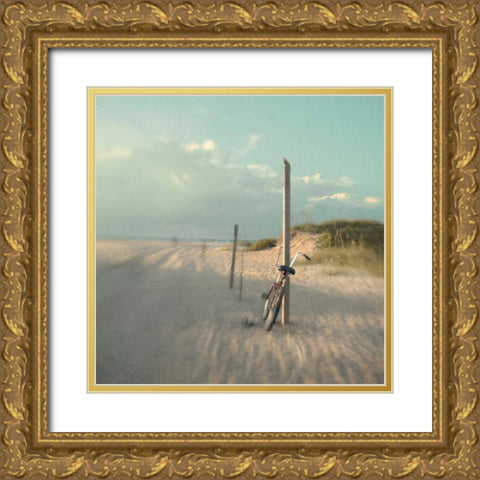 Biking on Ocracoke Gold Ornate Wood Framed Art Print with Double Matting by Hanna, Dawn D.