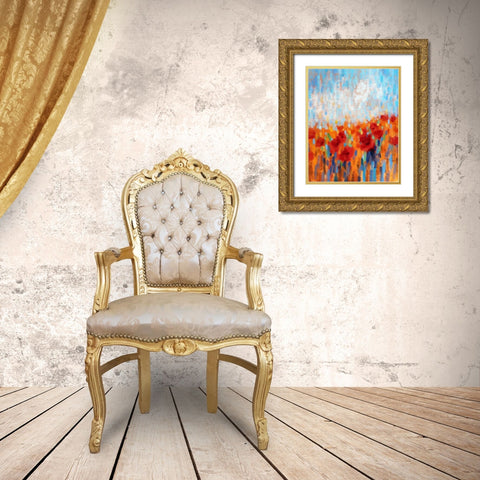 Poppy Walk Gold Ornate Wood Framed Art Print with Double Matting by Hardy, Claire