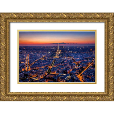 City Lights Gold Ornate Wood Framed Art Print with Double Matting by Herrera, H.J.