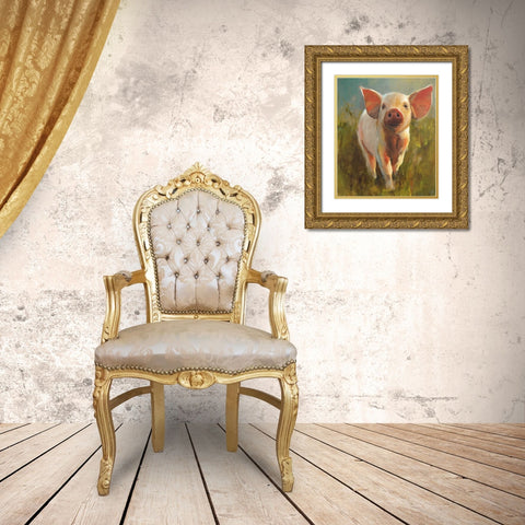 Morning Pig Gold Ornate Wood Framed Art Print with Double Matting by Humphry, Cari J.