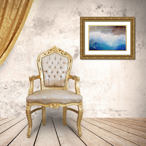 Ombre Blue Gold Ornate Wood Framed Art Print with Double Matting by Hale, Karen