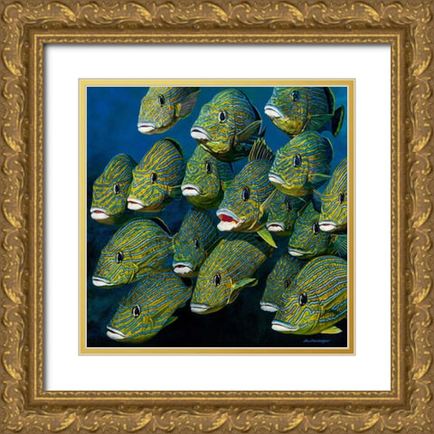 Shoal of Grunts Gold Ornate Wood Framed Art Print with Double Matting by Henderson, Jan