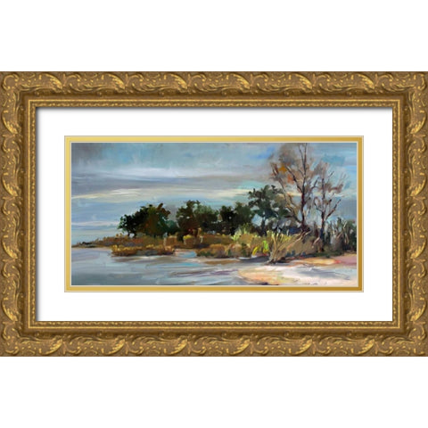 Winter Beach Gold Ornate Wood Framed Art Print with Double Matting by Hallock, Carol
