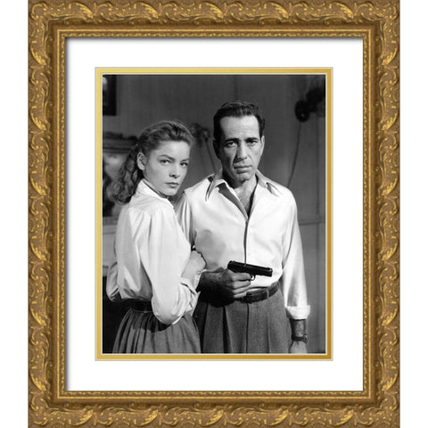 Lauren Bacall and Humphrey Bogart in Key Largo 1948 Gold Ornate Wood Framed Art Print with Double Matting by Unknown