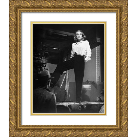 Marlene Dietrich 1940 Gold Ornate Wood Framed Art Print with Double Matting by Unknown