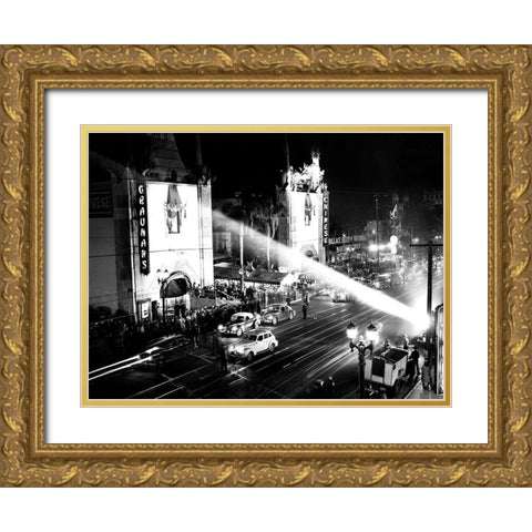 Graumans Chinese Theatre Hollywood Blvd. 1944 Gold Ornate Wood Framed Art Print with Double Matting by Unknown