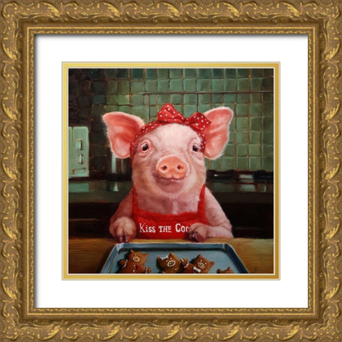 Gingerbread Pigs Gold Ornate Wood Framed Art Print with Double Matting by Heffernan, Lucia