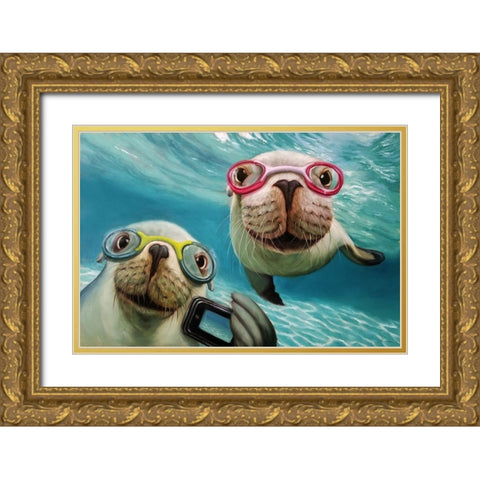 Underwater Selfie Gold Ornate Wood Framed Art Print with Double Matting by Heffernan, Lucia