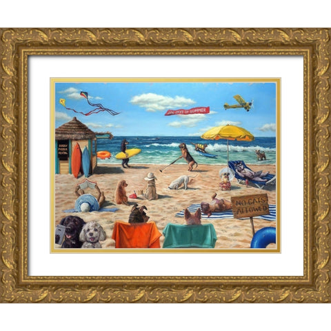 Dog Beach Gold Ornate Wood Framed Art Print with Double Matting by Heffernan, Lucia