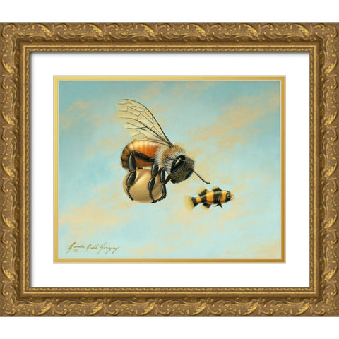 Beeing Egg Snatched Gold Ornate Wood Framed Art Print with Double Matting by Herzog, Linda Ridd