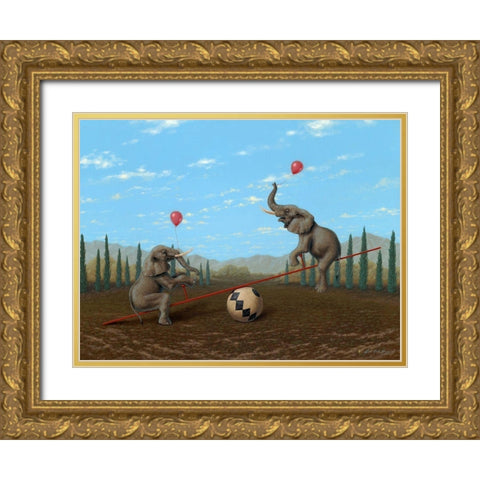 Ed Loves It When He Is Up Gold Ornate Wood Framed Art Print with Double Matting by Herzog, Linda Ridd