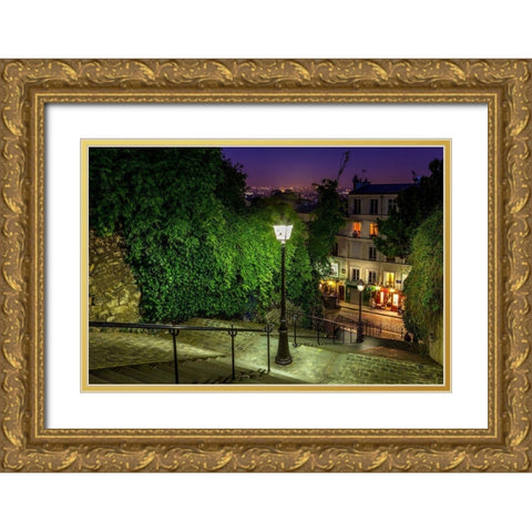 Montmartre Steps Gold Ornate Wood Framed Art Print with Double Matting by Herrera, H.J.