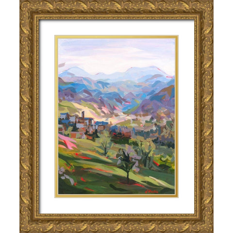 Italian Hillside Gold Ornate Wood Framed Art Print with Double Matting by Hastie, Joanne