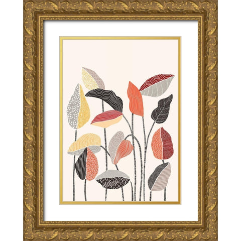 Happy Leaves A Gold Ornate Wood Framed Art Print with Double Matting by Horvat, Ioana