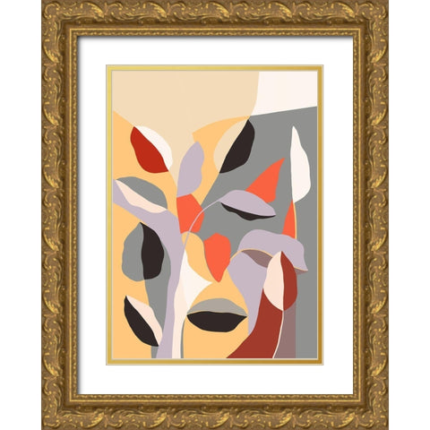 Happy Leaves B Gold Ornate Wood Framed Art Print with Double Matting by Horvat, Ioana