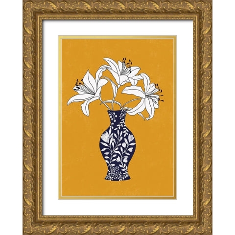 Lily On Yellow Gold Ornate Wood Framed Art Print with Double Matting by Horvat, Ioana