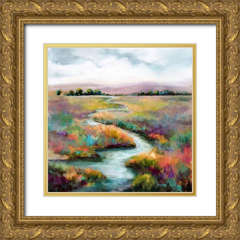 Meandering Stream Gold Ornate Wood Framed Art Print with Double Matting by Hale, Karen