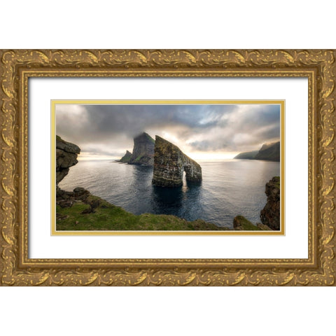 Sunset at Drangarnir Gold Ornate Wood Framed Art Print with Double Matting by Head, Danny