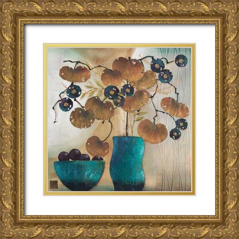 Raku Bowl and Vase Gold Ornate Wood Framed Art Print with Double Matting by Hughlock, Margaret