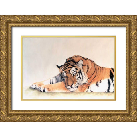Sleeping Tiger Gold Ornate Wood Framed Art Print with Double Matting by Henderson, Jan