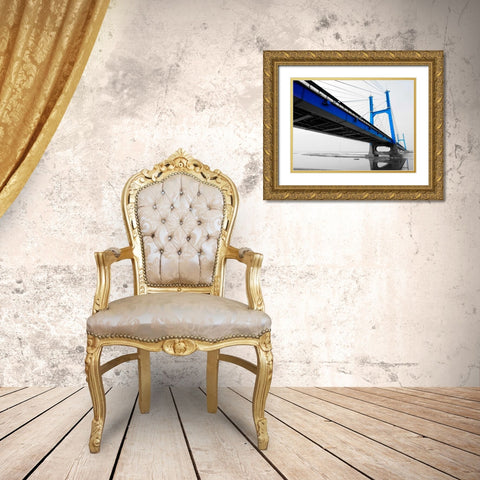 Suspension Bridge in Blue Gold Ornate Wood Framed Art Print with Double Matting by PhotoINC Studio