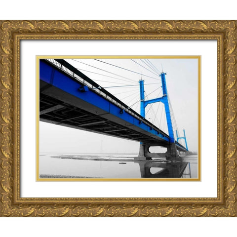 Suspension Bridge in Blue Gold Ornate Wood Framed Art Print with Double Matting by PhotoINC Studio