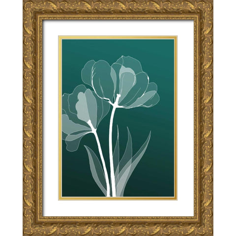X-ray Flowers Gold Ornate Wood Framed Art Print with Double Matting by GraphINC