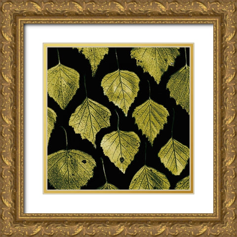 Green Leaves Gold Ornate Wood Framed Art Print with Double Matting by PhotoINC Studio