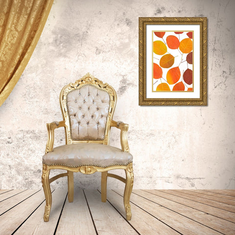 Brown Leaves Gold Ornate Wood Framed Art Print with Double Matting by PhotoINC Studio