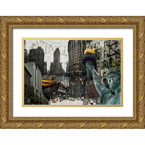 New York Gold Ornate Wood Framed Art Print with Double Matting by GraphINC
