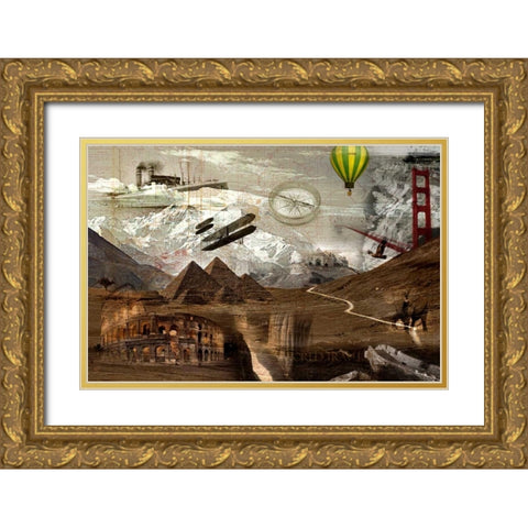 World Travel Gold Ornate Wood Framed Art Print with Double Matting by GraphINC