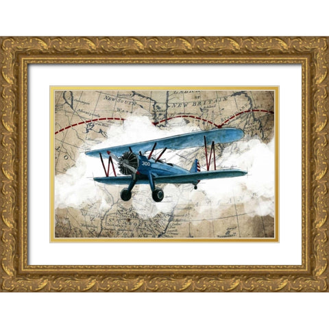 Biplane 1 Gold Ornate Wood Framed Art Print with Double Matting by GraphINC Studio