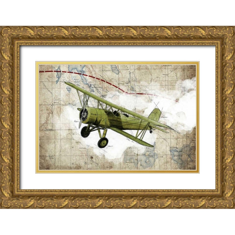 Biplane 2 Gold Ornate Wood Framed Art Print with Double Matting by GraphINC Studio