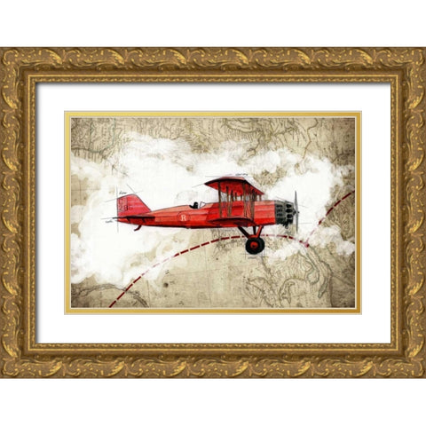 Biplane 3 Gold Ornate Wood Framed Art Print with Double Matting by GraphINC Studio