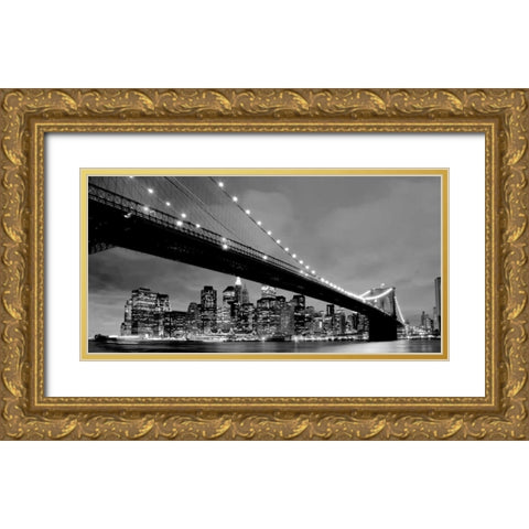 Brooklyn Bridge View Gold Ornate Wood Framed Art Print with Double Matting by PhotoINC Studio