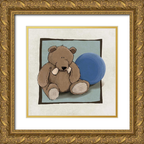 Teddy Bear and Ball Gold Ornate Wood Framed Art Print with Double Matting by GraphINC